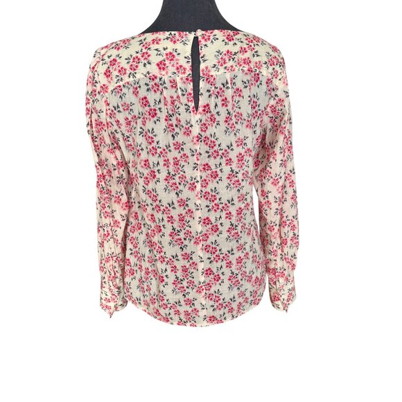 Rebecca Taylor Small Floral Print Long Sleeve Blouse 100% Cotton Ivory & Pink - Picture 7 of 7